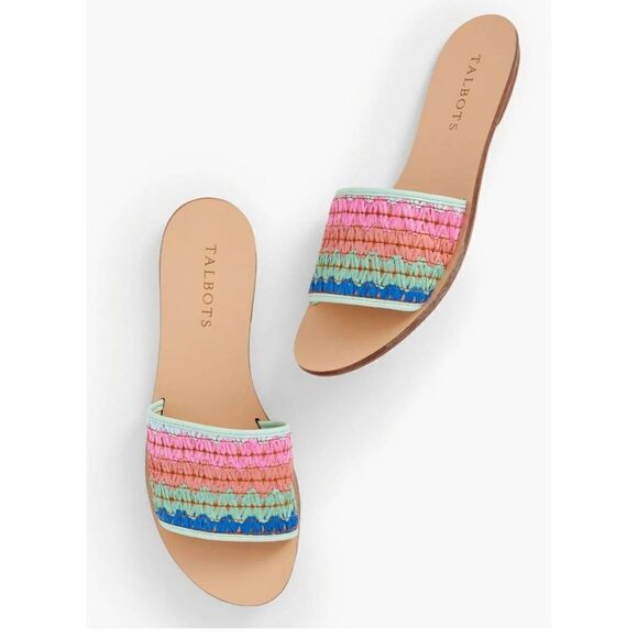TALBOTS HANNAH ZIG-ZAG STRIPE STRAW SLIDES - Picture 1 of 6